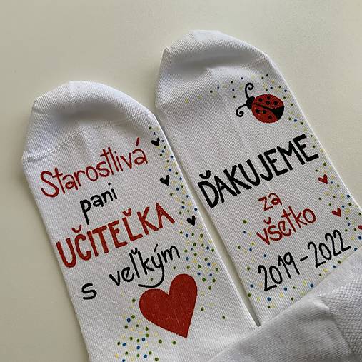 Maľované ponožky pre naj PANI UČITEĽKU/VYCHOVÁTEĽKU s lienkou (biele)