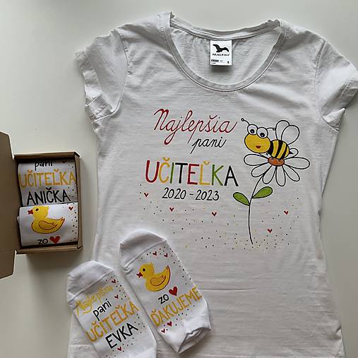 Maľované ponožky pre naj PANI UČITEĽKU biele s kačičkou