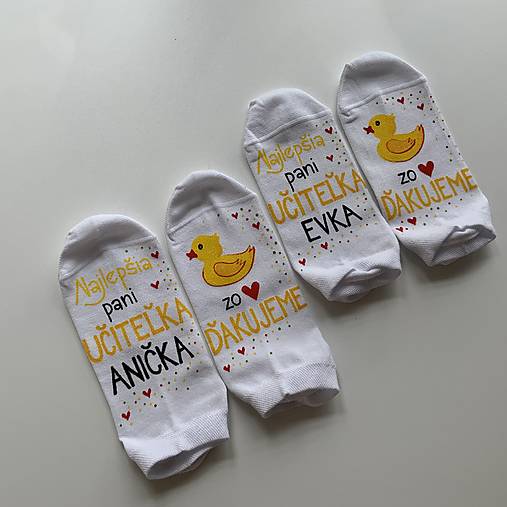 Maľované ponožky pre naj PANI UČITEĽKU biele s kačičkou
