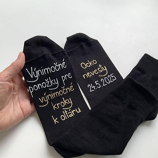Maľované ponožky pre ocka nevesty (čierne s bielo zlatým nápisom)