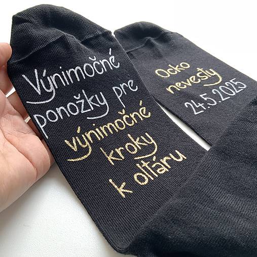Maľované ponožky pre ocka nevesty (čierne s bielo zlatým nápisom)