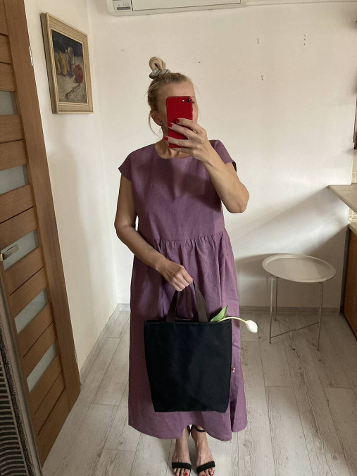 Šaty - MAXI Ľanové Šaty s Vreckami /DARK MAUVE/ - 17520836_