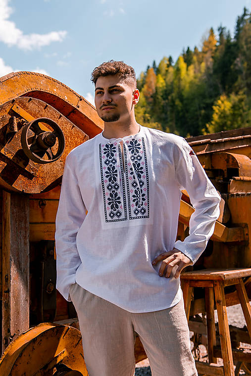 Pánske oblečenie - Pánska ľudová vyšívaná ľanová košeľa Erik II. - 17519829_