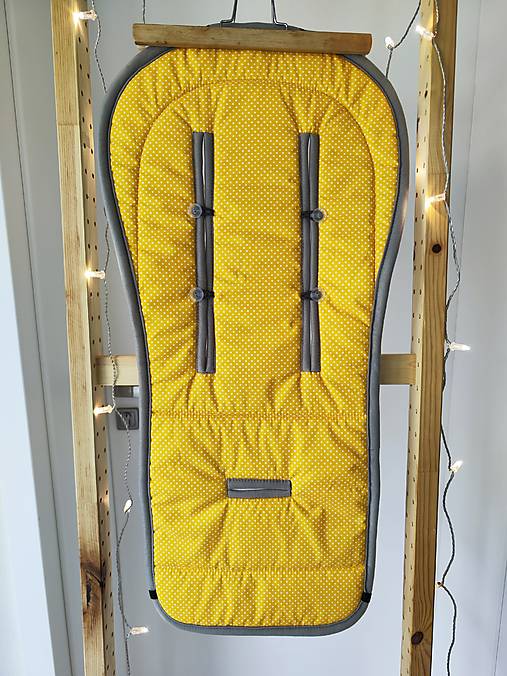 Detský textil - Podložka do kočíka CYBEX Talos S Lux proti poteniu 100 % merino top super wash Natural  Bodka žltá   - 17522420_