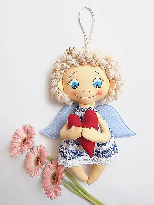 Dekorácie - Anjelik - folklórny modrý s modrými očkami - 17522677_