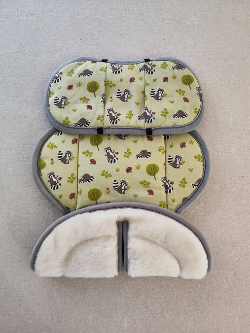 Detský textil - VLNIENKA podložka novorodenecká do autosedačky Cybex Aton B2  100% Merino Top Super wash Natural  Medvedík čistotný zele - 17524999_