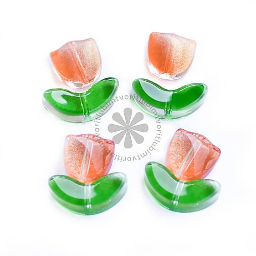 Korálky - (4726) Tulipán - kvet a lístok, 9x14 mm - 1 pár - 17524709_