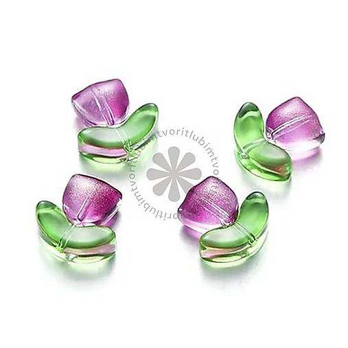 Korálky - (4727) Tulipán - kvet a lístok, 9x14 mm - 1 pár - 17524714_