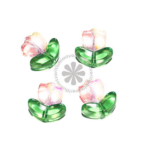 Korálky - (4817) Tulipán - kvet a lístok, 9x14 mm - 1 pár - 17525029_