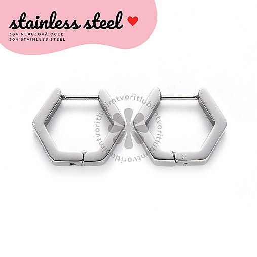 Komponenty - (3226) Šesťhranné huggie kruhové náušnice, 15x16 mm - 1 pár - 17525248_