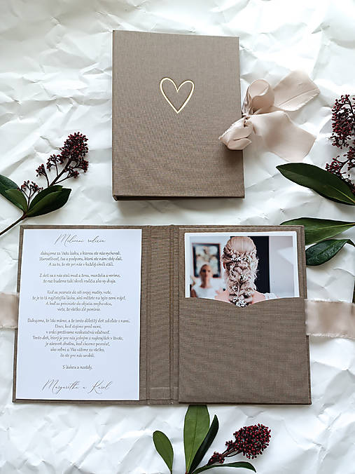 Tabuľky - Poďakovanie pre rodičov skladom 2 ks (Plátno hnedé- zlatá razba srdce) - 17524335_