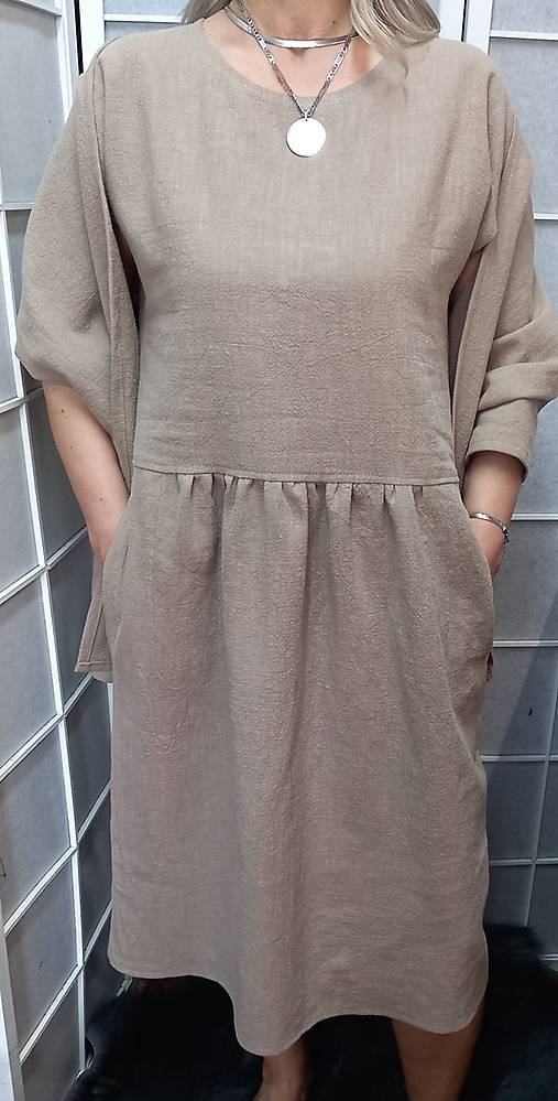 Šatky - Šátek z přírodního lnu - barva světle hnědá ~ LETNÍ VÝPRODEJ ~ - 17525599_