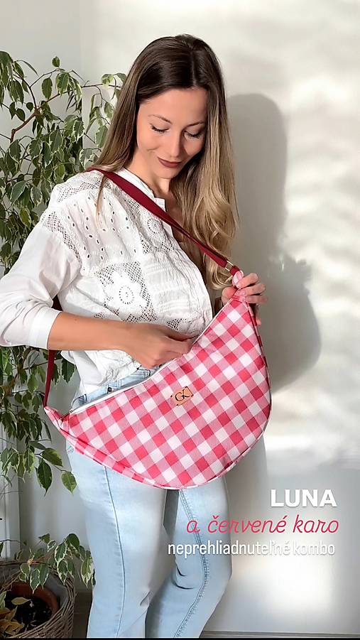 Kabelky - Trendy kabelka LUNA červené karo - 17523956_