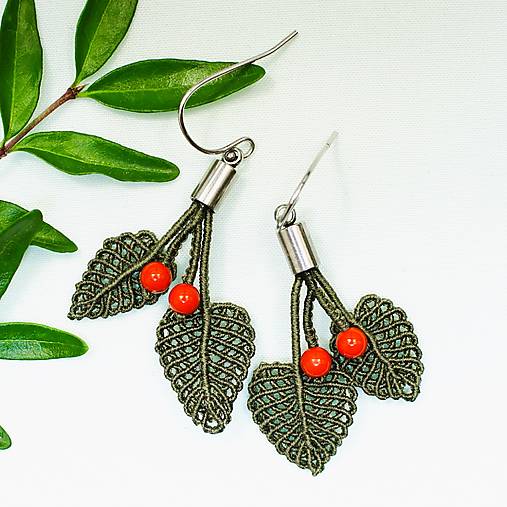 Náušnice - Makramé náušnice "Čerešne" - 17526455_