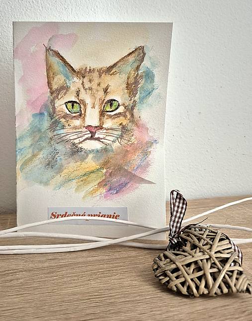 Papiernictvo - Pohľadnica hnedá mačka + obálka  - 17526118_