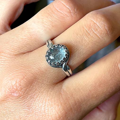 Natural Aquamarine Ag925 Silver Ring / Strieborný prsteň s akvamarínom prírodným E063