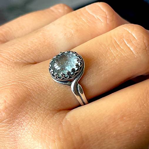 Natural Aquamarine Ag925 Silver Ring / Strieborný prsteň s akvamarínom prírodným E063