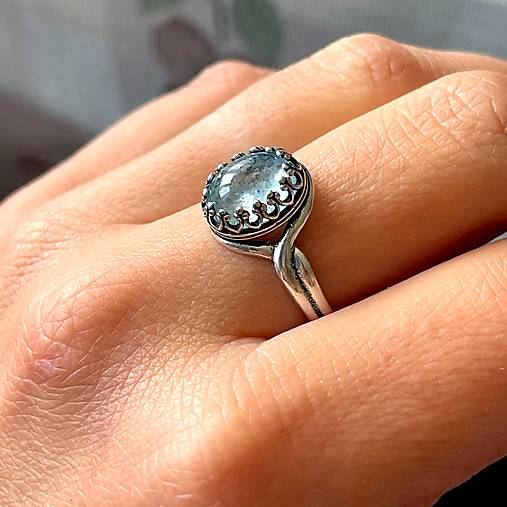 Natural Aquamarine Ag925 Silver Ring / Strieborný prsteň s akvamarínom prírodným E063