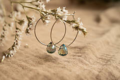 Náušnice - Sklenená kvapka modrozelená - kruhové náušnice - 17527740_