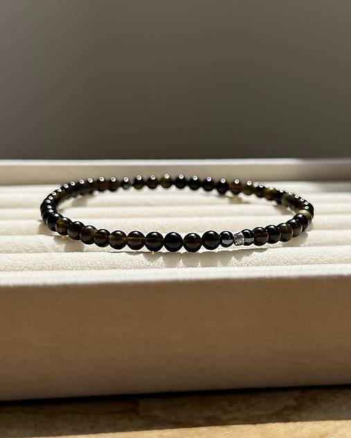 Pánsky náramok Duchovné nasmerovanie - Zlatý Obsidián a Diamant