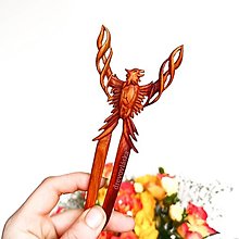 Ozdoby do vlasov - Drevená ihlica fénix - 17529606_