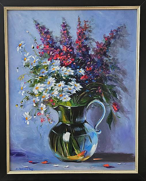 Obrazy - Obraz "Bielo-červené lúčne kvety"- rozmer 40x50 cm, zarámovaný obraz - 17529819_