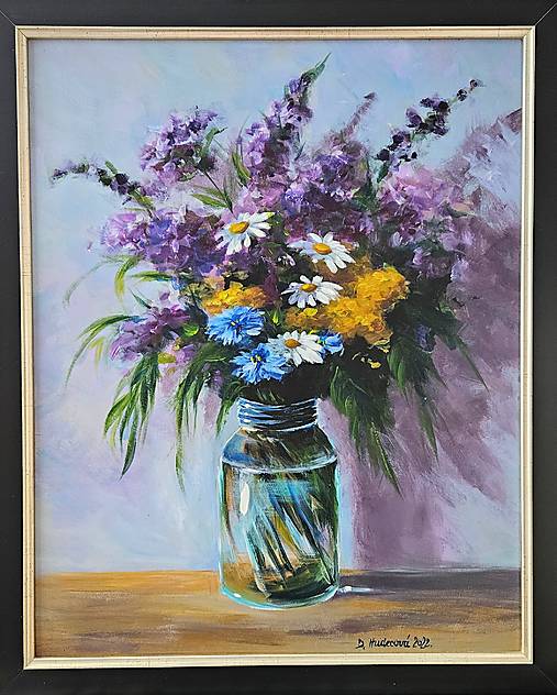 Obrazy - Obraz "Fialovo-žlté lúčne kvety"- rozmer 40x50 cm, zarámovaný obraz - 17529825_