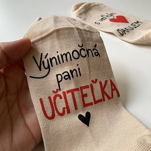 Maľované ponožky pre výnimočnú PANI UČITEĽKU béžové členkové