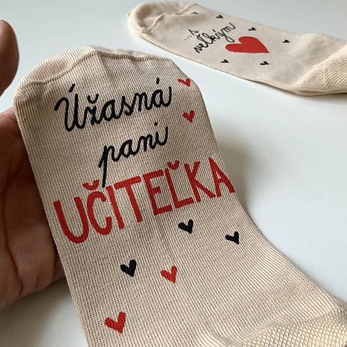 Maľované ponožky pre výnimočnú PANI UČITEĽKU béžové členkové