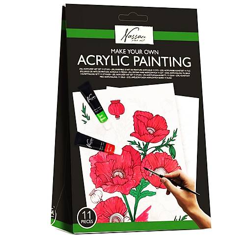 Akcia!! Umelecká sada na maľovanie, 11 ks (akrylové farby (kvety - maky, poppies))