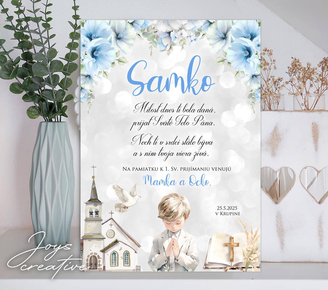 Pamiatka,  tabuľka k 1.sv. prijímaniu  (modrá)