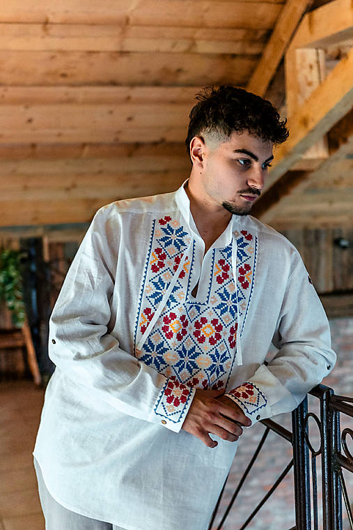 Pánske oblečenie - Pánska ľudová bavlnená vyšívaná košeľa Samuel - 17533323_