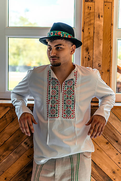 Pánske oblečenie - Ľudová vyšívaná ľanová košeľa Dominik II. - 17533682_