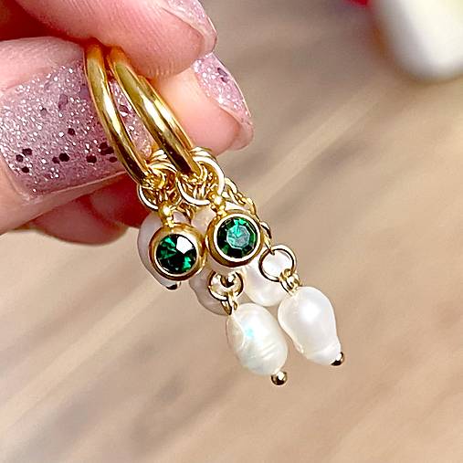 Pearls and Zircon Steel Gold Earrings / Náušnice perly, zirkón, oceľ v zlatej farbe E014