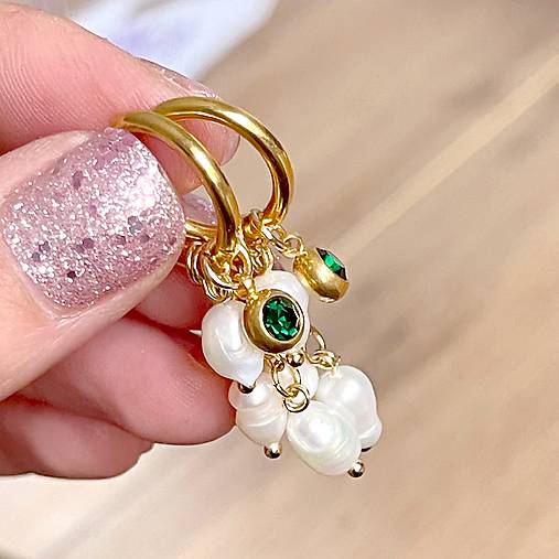 Pearls and Zircon Steel Gold Earrings / Náušnice perly, zirkón, oceľ v zlatej farbe E014