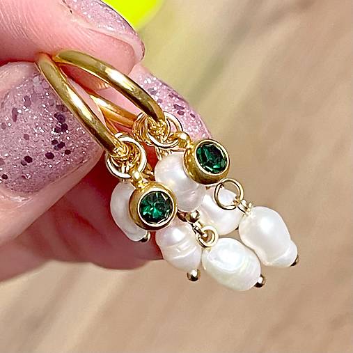 Pearls and Zircon Steel Gold Earrings / Náušnice perly, zirkón, oceľ v zlatej farbe E014