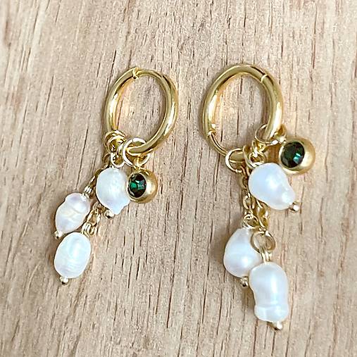 Pearls and Zircon Steel Gold Earrings / Náušnice perly, zirkón, oceľ v zlatej farbe E014