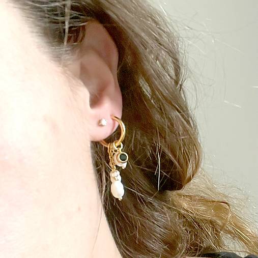 Pearls and Zircon Steel Gold Earrings / Náušnice perly, zirkón, oceľ v zlatej farbe E014