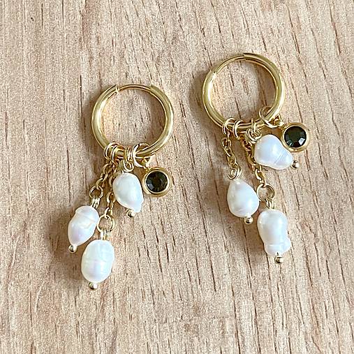 Pearls and Zircon Steel Gold Earrings / Náušnice perly, zirkón, oceľ v zlatej farbe E014
