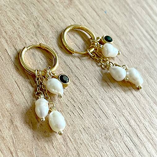 Pearls and Zircon Steel Gold Earrings / Náušnice perly, zirkón, oceľ v zlatej farbe E014