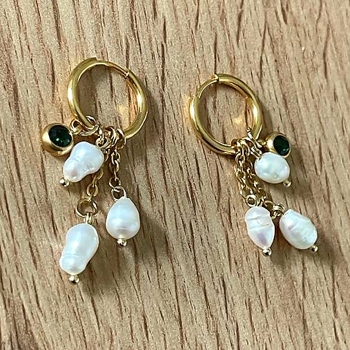 Pearls and Zircon Steel Gold Earrings / Náušnice perly, zirkón, oceľ v zlatej farbe E014