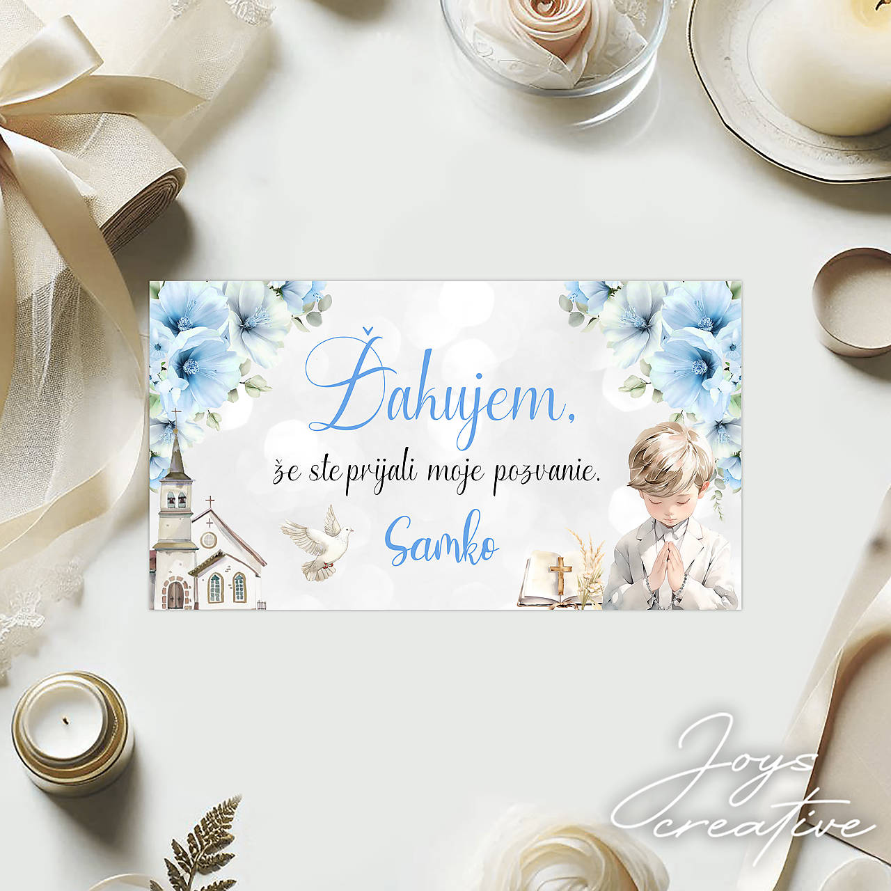 Nálepky na výslužky Prvé sväté prijímanie (modré)