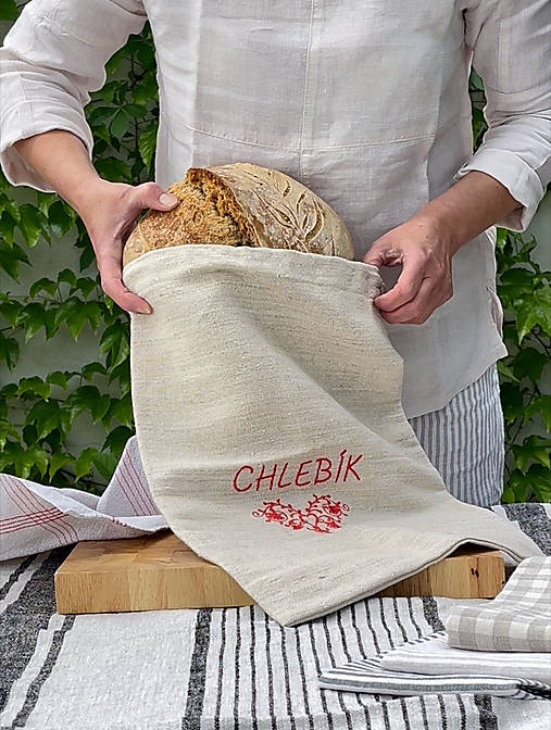 Úžitkový textil - Ľanové vrecko na chlieb a pečivo  (35x30) - 17535380_