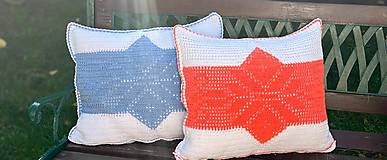 Úžitkový textil - Háčkovaný vankúš bielo-oranžový - 17537035_