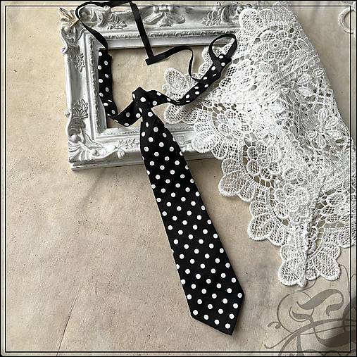 Pánske doplnky - Čierno-biela dámska kravata - 17537278_