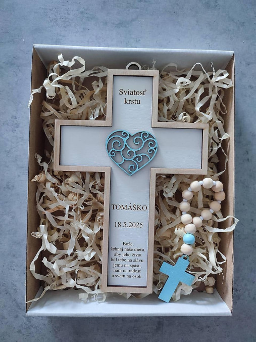 Dekorácie - Krížik a ruženec na pamiatku krstu - 17538779_