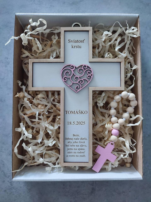 Dekorácie - Krížik a ruženec na pamiatku krstu - 17538783_