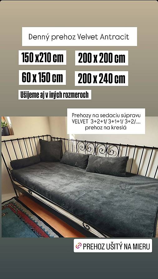 Textil - VLNIENKA  prikrývka na posteľ prehoz na gauč  VELVET acryl Black Velvet Antracit ušijem na mieru - 17538262_