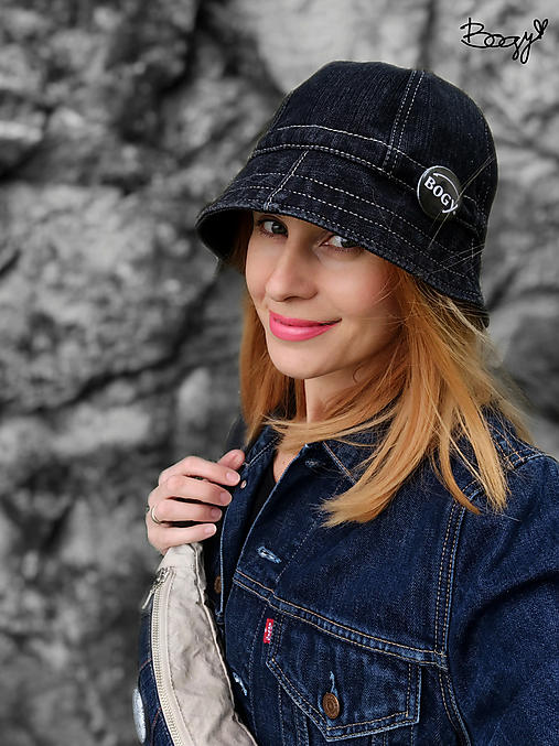 Čiapky, čelenky, klobúky - černý unisex riflový klobouk Pampalíny s plackou 54/55cm - 17537976_