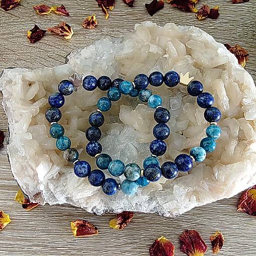 Náramky - Energeticky kódovaný náramok: Apatit, Lapis Lazuli a Korunky - 17538043_